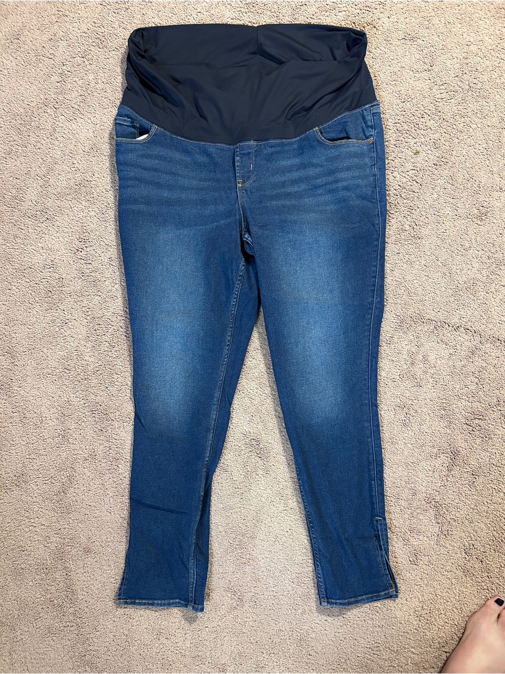 Old Navy Maternity Skinny Jeans with Fold- Over band and Side Slit- Blue